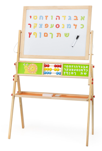 לוח ציור מסתובב ציור בגיר, לוח מגנטי ולוח ציור לבן, כולל סט אותיות א-ב מעץ ואביזרי ציור 1