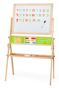 לוח ציור מסתובב ציור בגיר, לוח מגנטי ולוח ציור לבן, כולל סט אותיות א-ב מעץ ואביזרי ציור