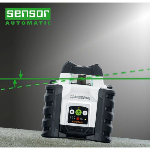 לייזר מסתובב Laserliner Quadrum Compact GT M300 S דגם 053.650A - מערכת לייזר ירוק מתקדמת עם מקלט מילימטרי ופונקציית מעקב אוטומטית לעבודות יישור מדויקות