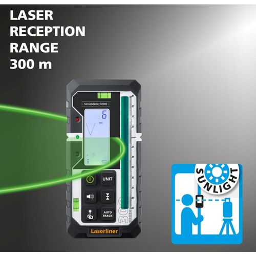 לייזר מסתובב Laserliner Quadrum Compact GT M300 S דגם 053.650A - מערכת לייזר ירוק מתקדמת עם מקלט מילימטרי ופונקציית מעקב אוטומטית לעבודות יישור מדויקות