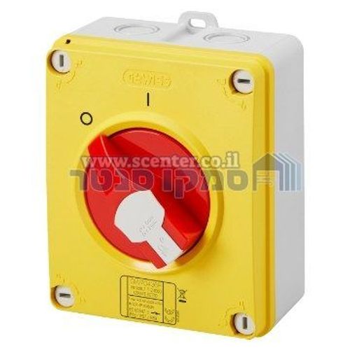 מפסק פקט חירום סיבובי צהוב 32A*3 פיקוד שחור Gewiss IP66