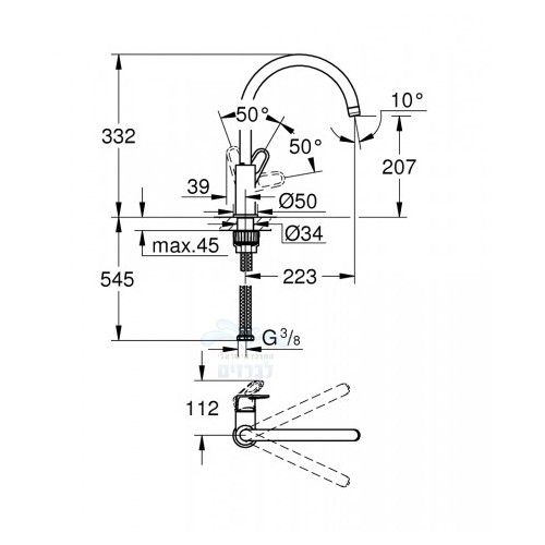 31538001 GROHE | ברז פרח Grohe 31538001 לכיור מטבח BAUFLOW | כרום ניקל גרואה.