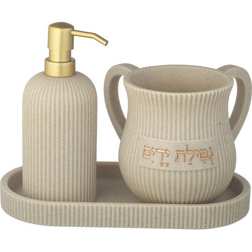 סט סבונייה ונטלה מעוצב מפוליריזן עם מגש