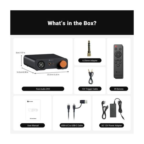 Fosi Audio ZH3 – ממיר DAC ומגבר אוזניות מאוזן שולחני 2-ב-1 באיכות Hi-Fi