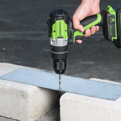 מברגה/מקדחה GREENWORKS GD24DD60 24V Brushless - מנוע מתקדם עם מומנט 60Nm, שתי מהירויות עבודה, כושר קידוח 38מ