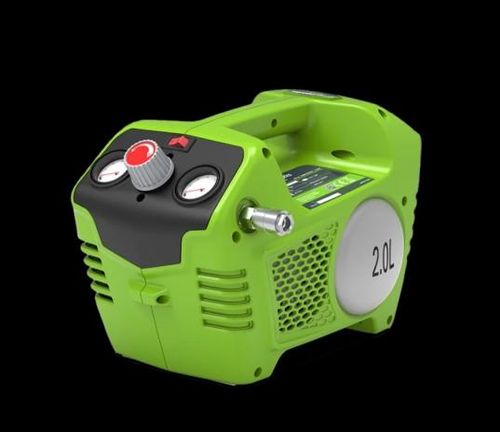 מדחס אוויר נטען GREENWORKS 99578 24V - מיכל 2 ליטר עם ערכת אביזרים מקצועית לניפוח צמיגים וכלי אוויר