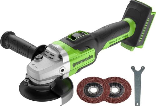 משחזת זווית GREENWORKS 24V Brushless דגם 99574/3.5 - כלי עבודה מקצועי עם דיסק 5 אינץ', מבנה אלומיניום וטכנולוגיה ללא פחמים לביצועים עוצמתיים