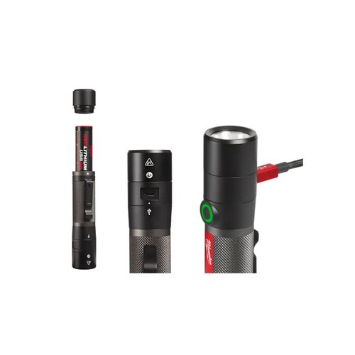 פנס יד 800 לומינס נטען מילווקי- USB עם סוללה 3AH ומטען -  2160-21 / L4 FMLED MILWAUKEE