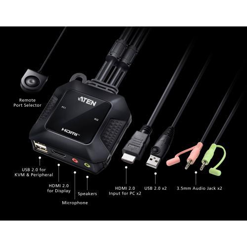 מתג KVM CS22H 2 Port 4K HDMI USB KVM מבית ATEN