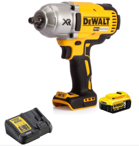 מפתח רטיטה ברשלס "1/2 DEWALT + סוללה 5 אמפר ומטען מהיר.  18V  מפתח אימפקט חזק ומקצועי מומנט שחרור מקסימלי: 1200 ft-lbs, לביצועים מקסימליים בשחרור ברגים