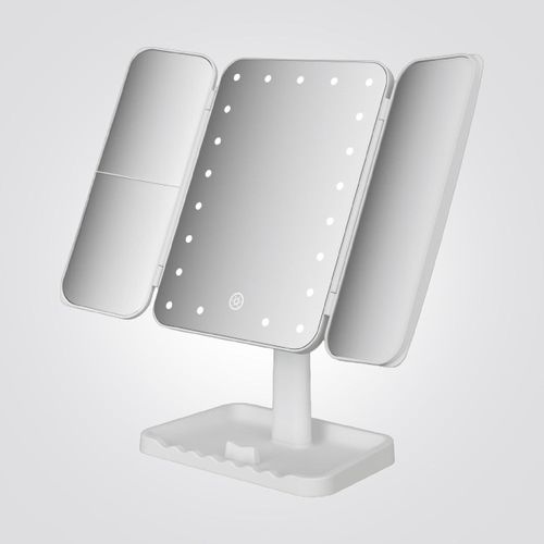 מראת איפור LED מתקפלת 70 × 40 ס״מ עם תיבת אחסון