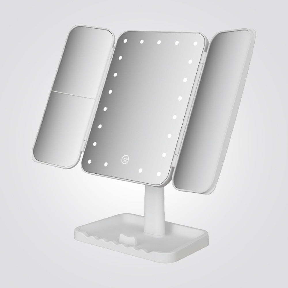 מראת איפור LED מתקפלת 70 × 40 ס״מ עם תיבת אחסון