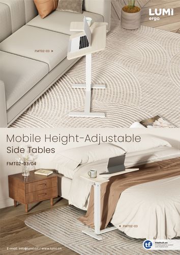 שולחן צד מתכוונן צבע שחור מט ושחור עמידה ישיבה עם גלגלים נסתרים כולל כיוון גובה Lumi Brateck FMT02-3 לומי שולחן סטנד אישי למחשב נייד 90902-807-89