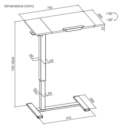 שולחן צד מתכוונן צבע שחור מט ושחור עמידה ישיבה עם גלגלים נסתרים כולל כיוון גובה Lumi Brateck FMT02-3 לומי שולחן סטנד אישי למחשב נייד 90902-807-89