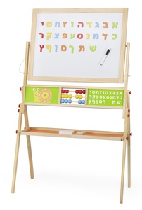 לוח ציור מסתובב ציור בגיר, לוח מגנטי ולוח ציור לבן, כולל סט אותיות א-ב מעץ ואביזרי ציור