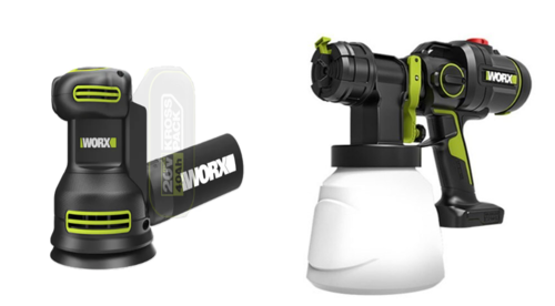מרסס צבע נטען 20V WORX Brussels + מלטשת נטענת 5'' 20V  [ סוללה 20 וולט 2 אמפר+ מטען ]