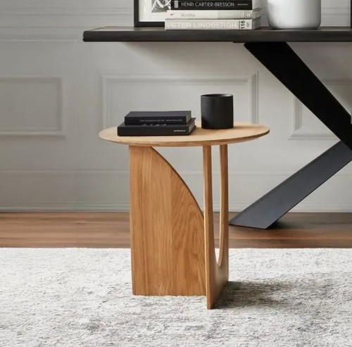 שולחן צד רגל מתעגלת טבעי מעץ מלא 