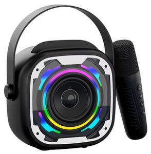 רמקול קריוקי מיני נייד עם מיקרופון אלחוטי ותאורת LED