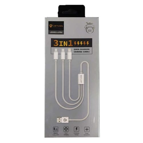 כבל טעינה 3 ב-1 (Type-C, Lightning, ו-Micro USB) המיועד לטעינה מהירה ונוחה של מגוון מכשירים אלקטרוניים