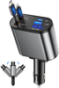 מטען נשלף לרכב – 4 ב-1 USB-C ו-USB-A, טעינה מהירה, סיבוב 180°