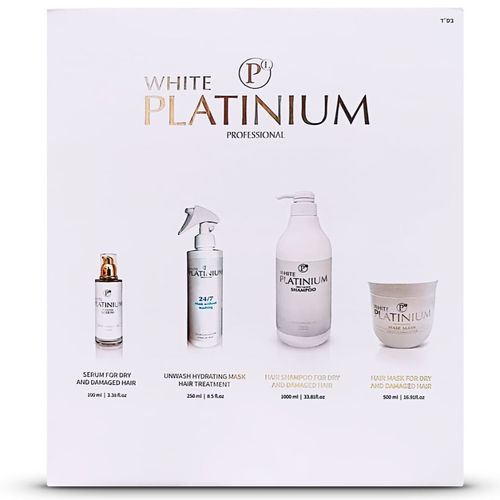 מארז שיקום לשיער White Platinium שמפו+ מסכה + סרום+ מסכה ללא שטיפה לשיער צבוע, יבש ופגום במיוחד וויט פלטינום