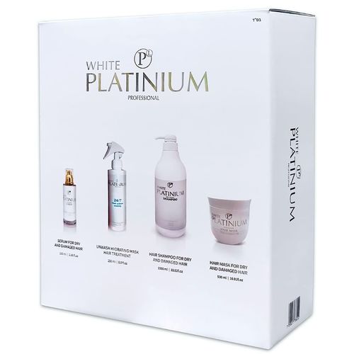 מארז שיקום לשיער White Platinium שמפו+ מסכה + סרום+ מסכה ללא שטיפה לשיער צבוע, יבש ופגום במיוחד וויט פלטינום