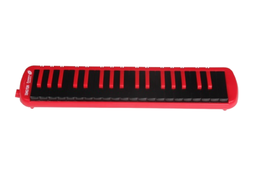 מלודיקה KONGSHENG F-37S 37 קלידים - זמינה בצבע אדום כחול ושחור עם קלידים שחורים, קנים מברונזה זרחנית, לוח קנים מנחושת/פליז, גוף אלומיניום, צינור נשיפה לבן גמיש, תיק נשיאה שחור, מידות 475×110×45 מ