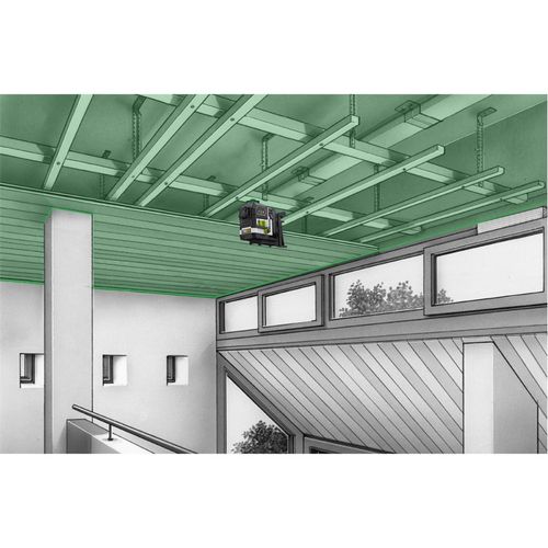 לייזר תלת-מימד PowerPlane-Laser 3G Multi-18V - גוף קומפקטי עם בסיס אלומיניום יציב, פנס לייזר ירוק PowerGreen++, מקרין מעגל אופקי ושני מעגלים אנכיים, תואם למערכות סוללות 18V, משקל 786 גרם, מידות 120×160×144 מ