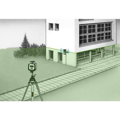 חצובה מקצועית Laserliner 080.35 - מבט כללי על רקע לבן מציג את המבנה האלומיניום החזק עם מנגנון הקרנק המתקדם ורגלי הפלדה המחוזקים