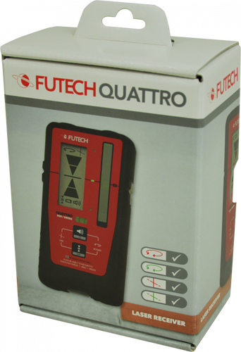 לוכד קרן לייזר FUTECH Quattro דגם 150.40.A - מכשיר מגנטי לזיהוי קרני לייזר אדומות וירוקות עם מסכי LCD כפולים ועמידות IP67 לעבודות מדידה מקצועיות