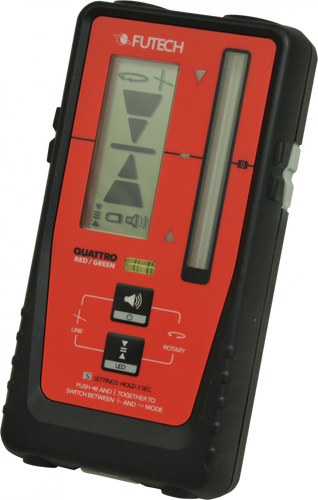 לוכד קרן לייזר FUTECH Quattro דגם 150.40.A - מכשיר מגנטי לזיהוי קרני לייזר אדומות וירוקות עם מסכי LCD כפולים ועמידות IP67 לעבודות מדידה מקצועיות