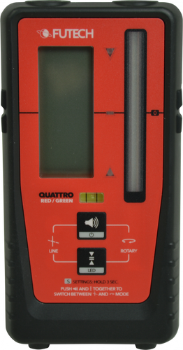 לוכד קרן לייזר FUTECH Quattro דגם 150.40.A - מכשיר מגנטי לזיהוי קרני לייזר אדומות וירוקות עם מסכי LCD כפולים ועמידות IP67 לעבודות מדידה מקצועיות