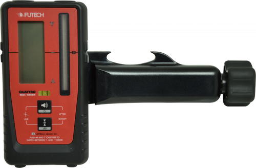 לוכד קרן לייזר FUTECH Quattro דגם 150.40.A - מכשיר מגנטי לזיהוי קרני לייזר אדומות וירוקות עם מסכי LCD כפולים ועמידות IP67 לעבודות מדידה מקצועיות