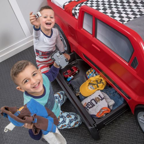 מיטת ילדים / נוער מעוצבת Turbocharged Twin Truck Bed עם מגירת אחסון ופנסי LED מאירים