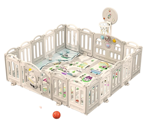 גדר פעילות פינגווין מפלסטיק 18 חלקים עם דלת נפתחת, סל קליעות, קיפול מהיר ומזרן מבודד - קפה XX-LARGE