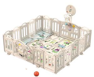 גדר פעילות פינגווין מפלסטיק 18 חלקים עם דלת נפתחת, סל קליעות, קיפול מהיר ומזרן מבודד - קפה XX-LARGE