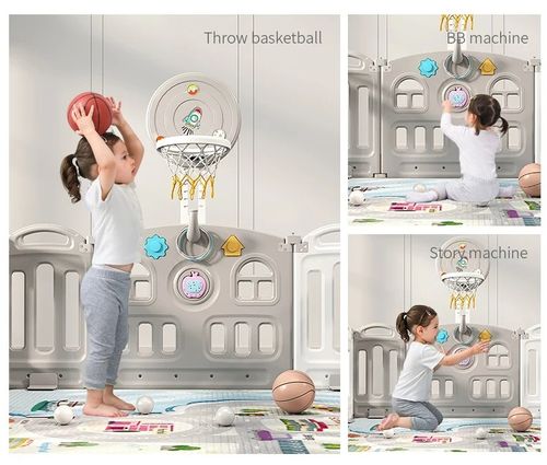 גדר פעילות פינגווין מפלסטיק 18 חלקים עם דלת נפתחת, סל קליעות, קיפול מהיר ומזרן מבודד - קפה XX-LARGE