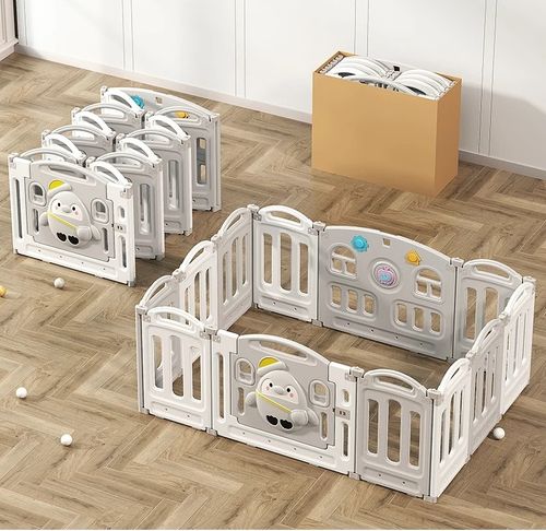 גדר פעילות פינגווין מפלסטיק 18 חלקים עם דלת נפתחת, סל קליעות, קיפול מהיר ומזרן מבודד - קפה XX-LARGE