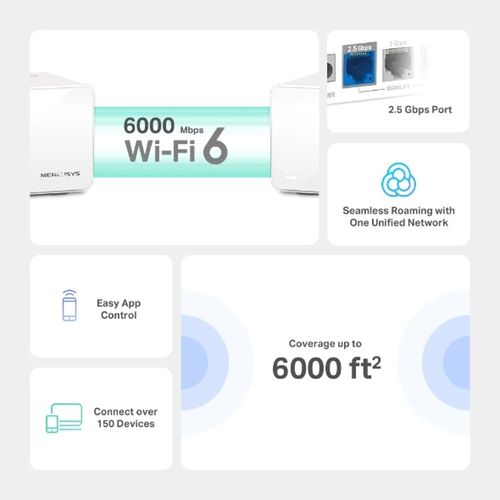 ראוטר אלחוטי/אקסס פוינט‏ Mercusys HALO H80X Mesh WiFi 6 AX3000‎‏ (2 יחי’ באריזה)‏