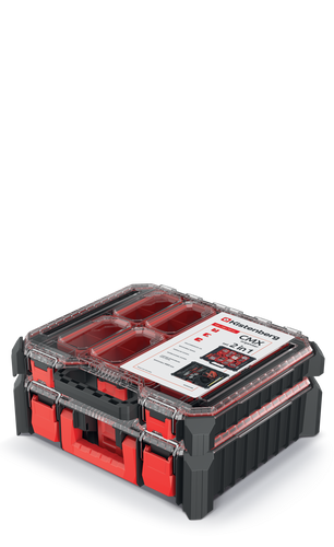 סט 2 ארגוניות כלים CMX KCXS4540B מבית Kistenberg דגם 60402 עם מארגן נמוך 10 תאים ומארגן גבוה 6 תאים, מכסים שקופים מפוליקרבונט עמיד ומנעולים מחוזקים מתכת לאחסון מקצועי של כלי עבודה
