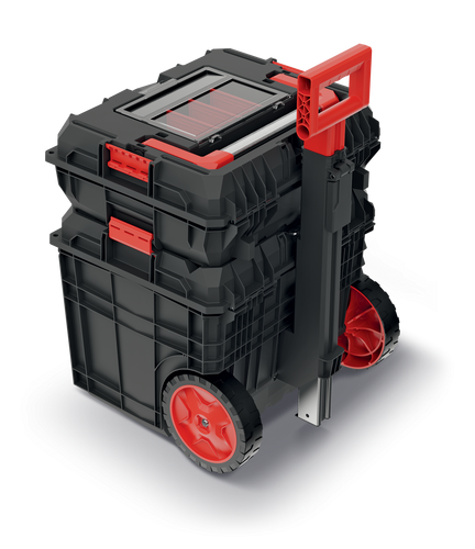 ארגז כלים טרולי C BLOCK MOBILE TOOLBOX SET דגם KXCS454055 מבית KISTENBERG - סט מלא הכולל ארגז כלים עם ארגונית ועגלת כלים עם ידית טלסקופית וגלגלים, מערכת אחסון מקצועית עמידה לכלי עבודה