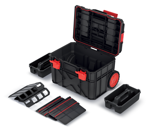 ארגז כלים נייד X BLOCK LOG TOOL TROLLEY דגם KXB604045F מבית KISTENBERG עם ידית טלסקופית, גלגלים וארגוניות במכסה לאחסון מקצועי ונוח של כלי עבודה