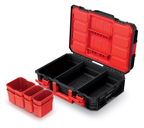 ארגז כלים KISTENBERG X BLOCK TECH TOOL CASE 20 דגם KXB604020G עם 6 קופסאות ארגון, מכסה נפתח למשטח עבודה, מסילות אלומיניום ועמידות 120 ק