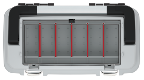 ארגז כלים OPTIMA 50 KOPA5025SM מבית Kistenberg עם ארגונית גדולה במכסה, מגש לביטים וידית אלומיניום. מכסה שקוף מפוליקרבונט, כושר העמסה 13 ק