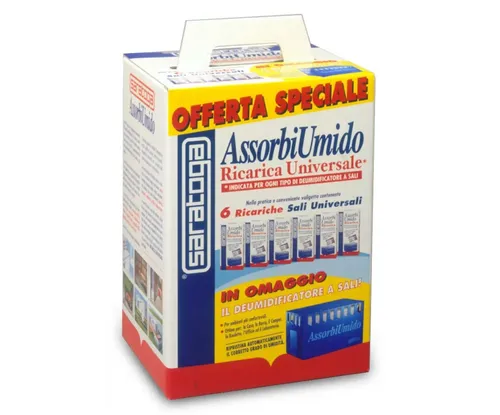מערכת מסיר לחות Saratoga AssorbiUmido דגם 93.600.001 כולל מכסה מגש איסוף ושקית מלחים 450 גרם - פתרון מתקדם ללחות עודפת בבתים סירות וקרוואנים