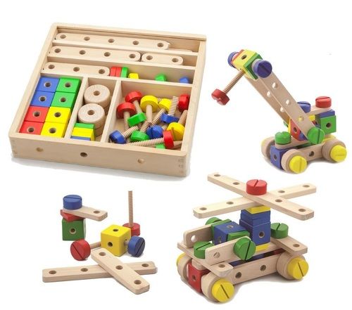 סט בניה והרכבה מעץ אום ובורג 53 חלקים