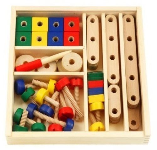סט בניה והרכבה מעץ אום ובורג 53 חלקים