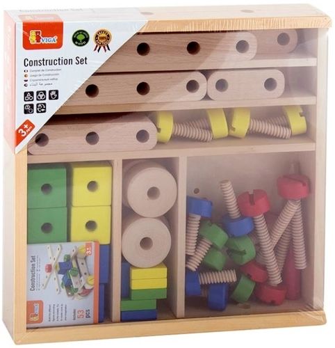 סט בניה והרכבה מעץ אום ובורג 53 חלקים