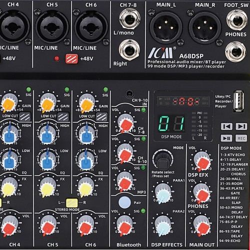 מיקסר 10 ערוצים עם אפקטים וICM MIX A68DSP Bluetooth 