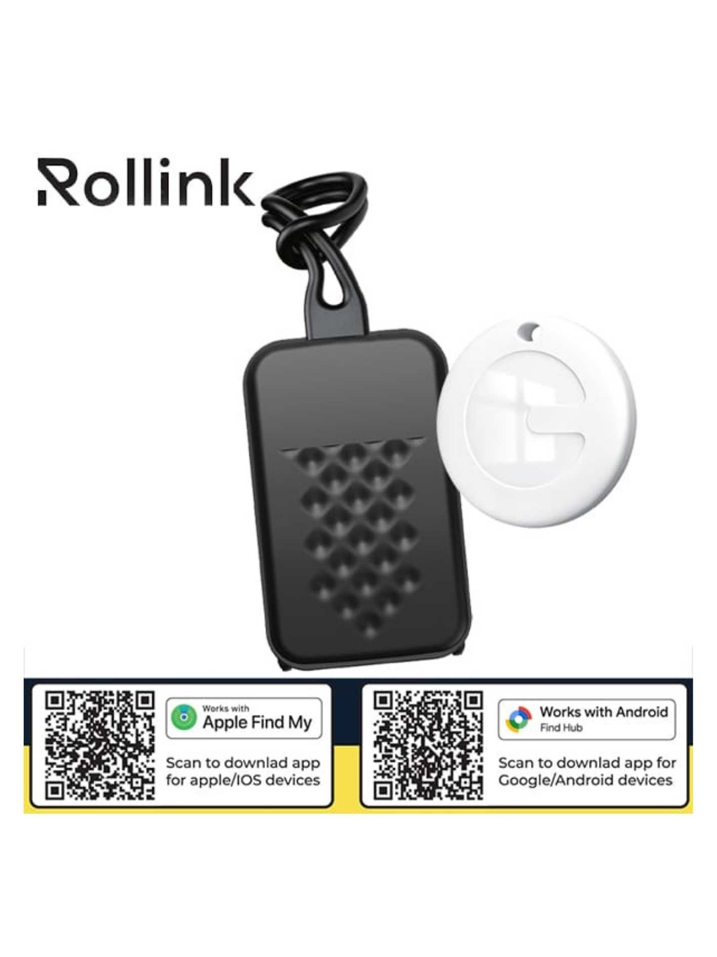 ROLLTAG תג מזוודה עם תג איתור חכם שתואם גם ל-iOS וגם ל-Android (מוסמך Apple ו-Google) מבית המותג Rollink